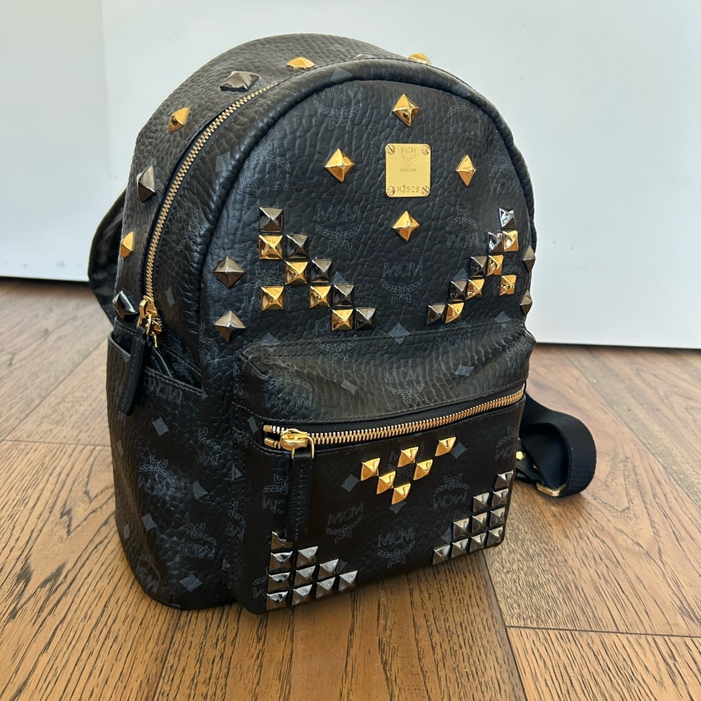 MCM Black and Gold Studded Backpack